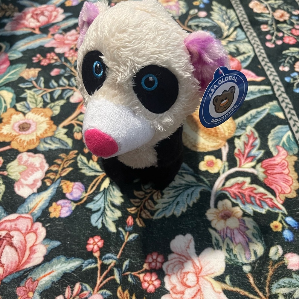 Charming Plush Panda Toy with Purple and Black Details